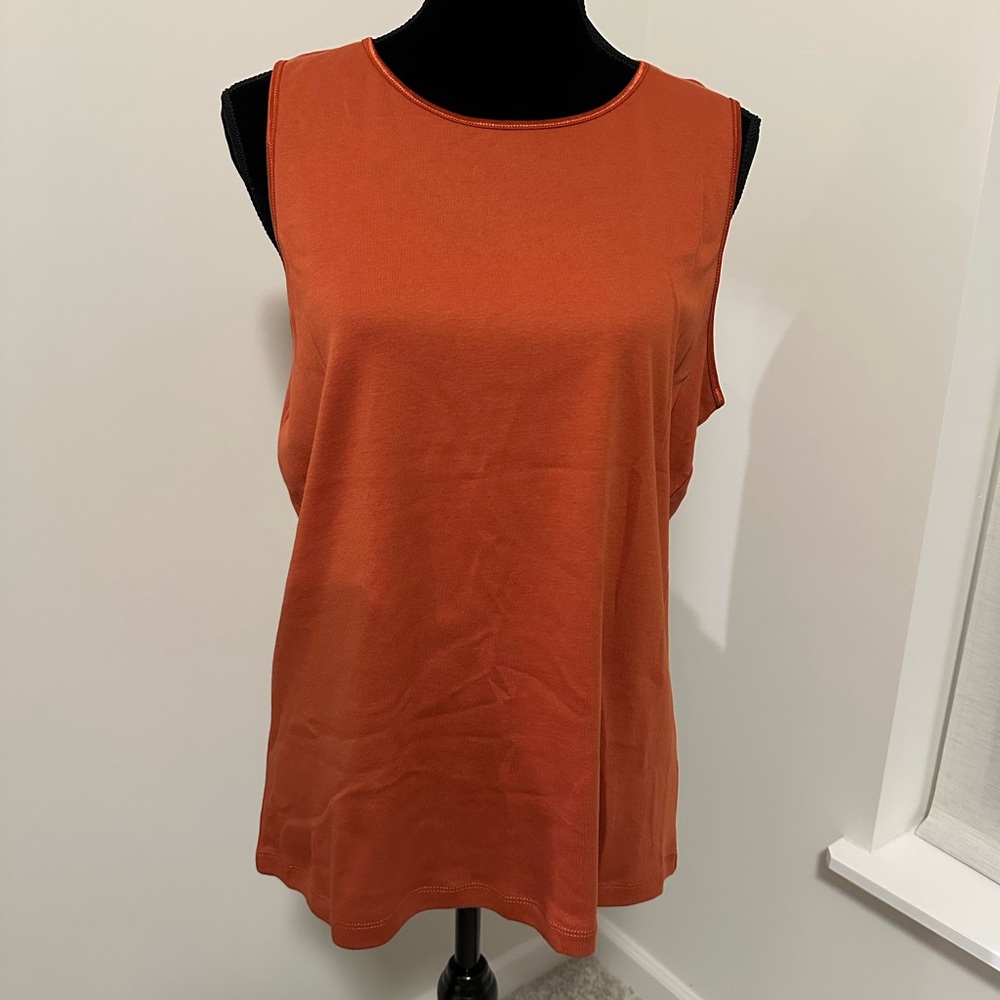 Women's Christopher & Banks Rust Crew Neck Satin Trim Perfect Tank